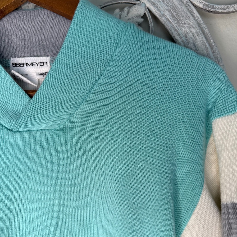 Obermeyer Sarah Vintage 80s Teal Colorblock Wool Blend Ski Sweater Womens L EUC - Picture 2 of 8